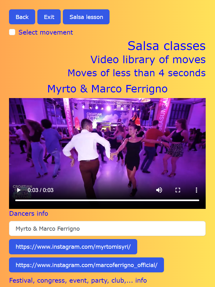 It is the mobile screen where salsa moves of less than 4 seconds are shown, using salsa classes