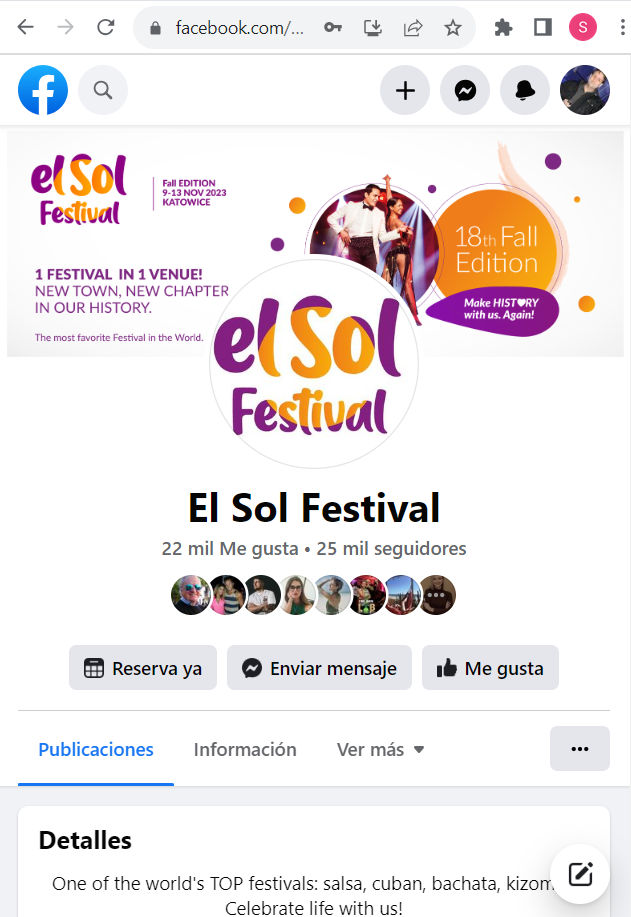 Portda del Facebook del festival El Sol