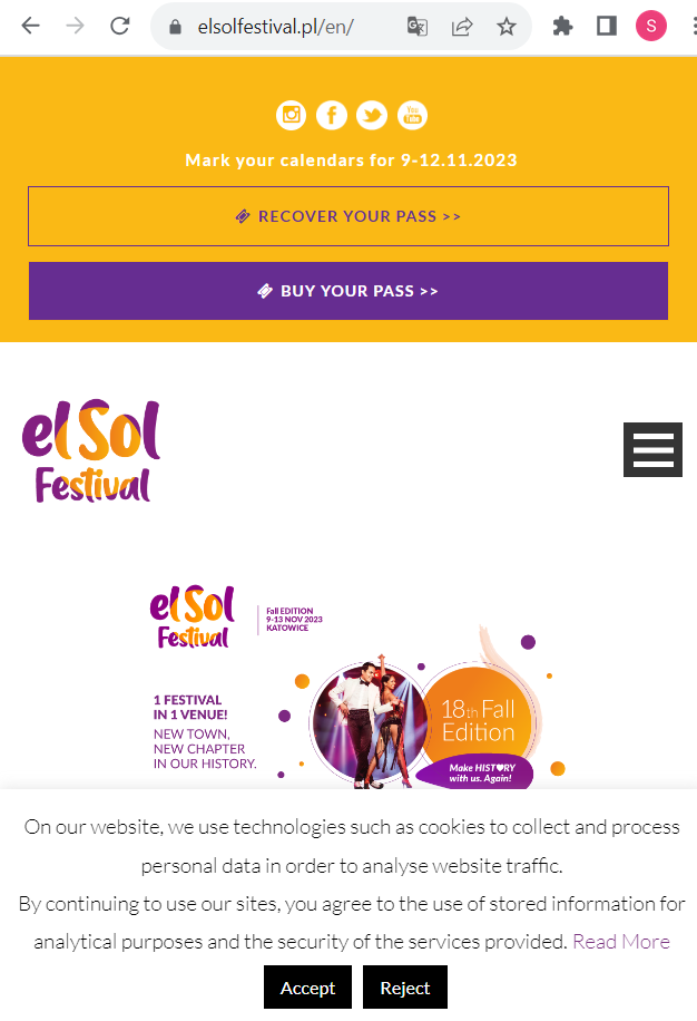 Cover of the website of the festival El Sol