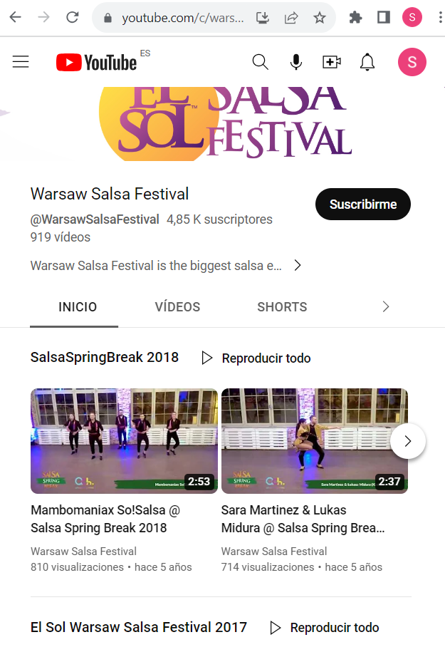 Portda del YouTube del festival El Sol